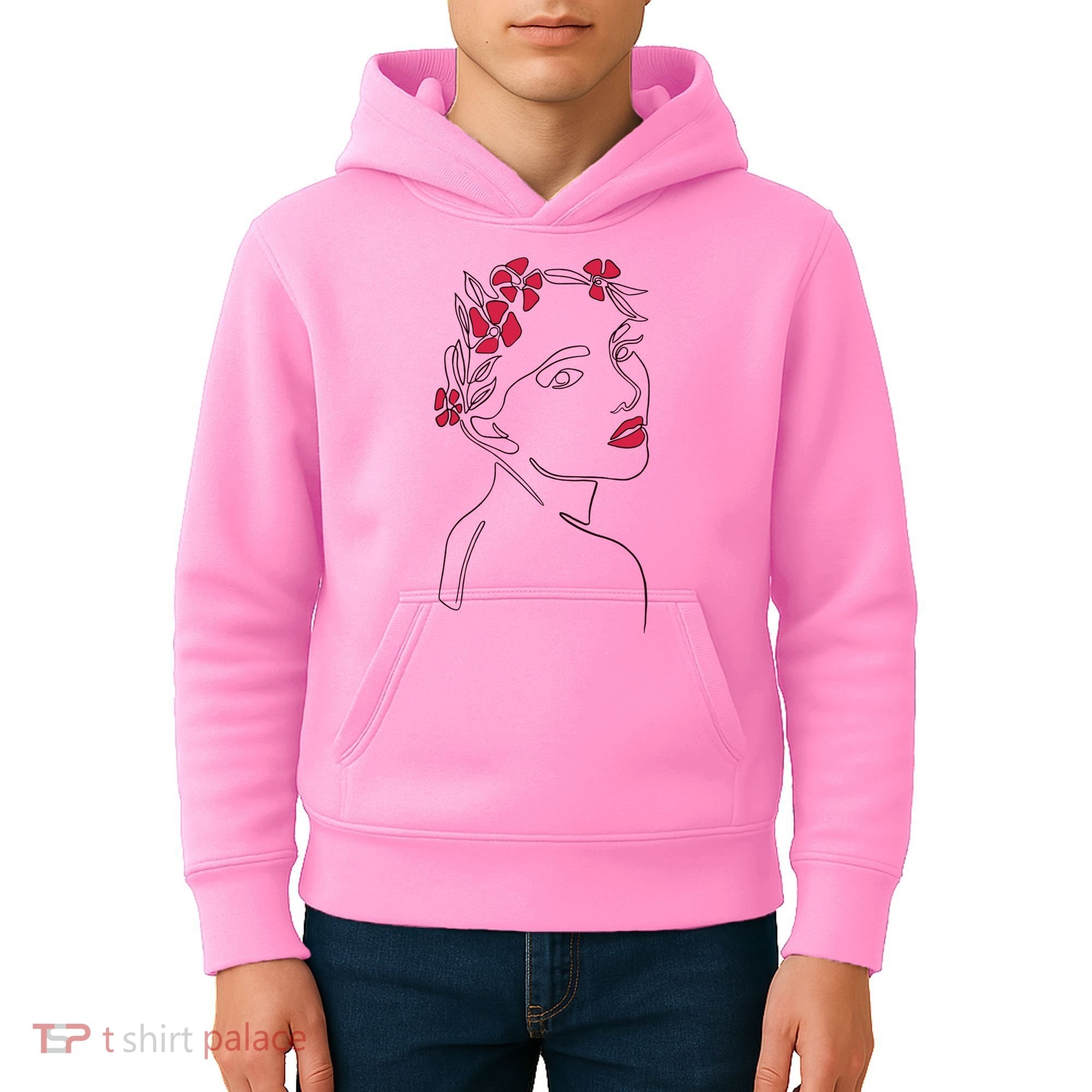 Lady Floral Outline Illustration Kids Hoodie