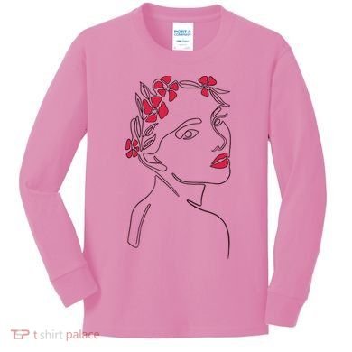 Lady Floral Outline Illustration Kids Long Sleeve Shirt
