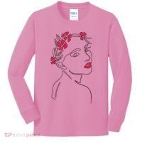 Lady Floral Outline Illustration Kids Long Sleeve Shirt thumb 0