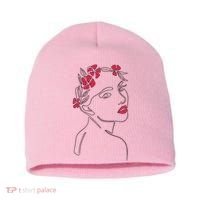 Lady Floral Outline Illustration Short Acrylic Beanie thumb 0