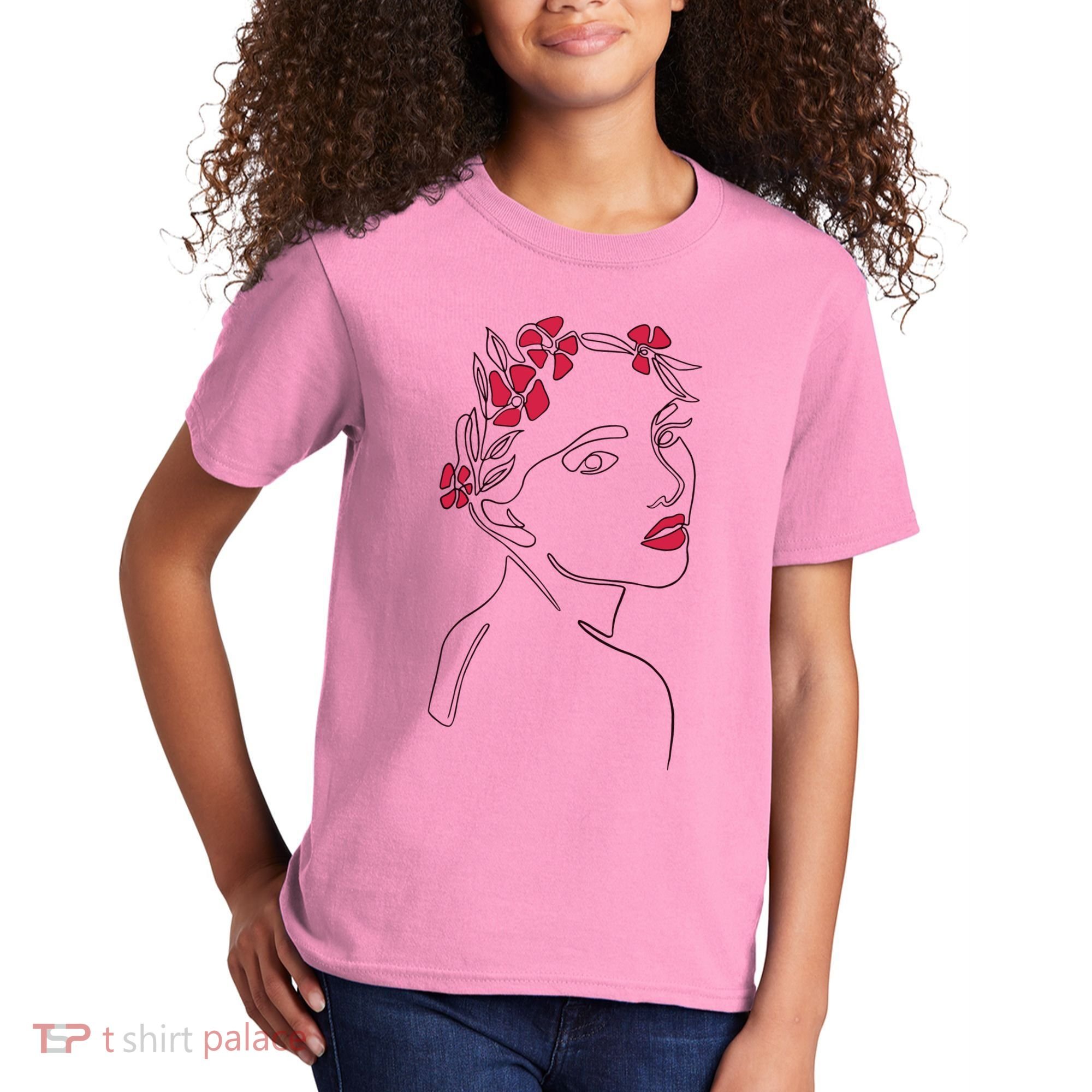 Lady Floral Outline Illustration Kids T-Shirt