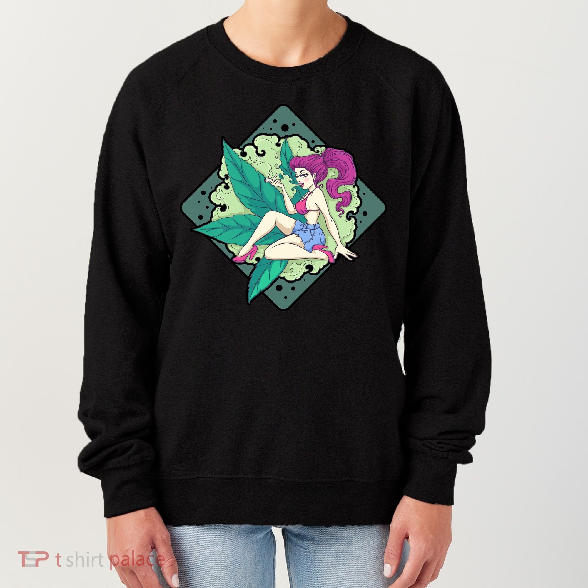 Lady Smoking Cannabis Diamond Women's Sweatshirt