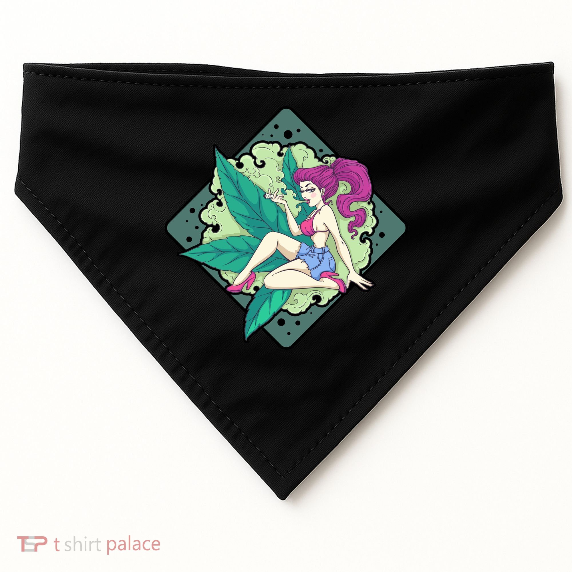 Lady Smoking Cannabis Diamond USA-Made Doggie Bandana