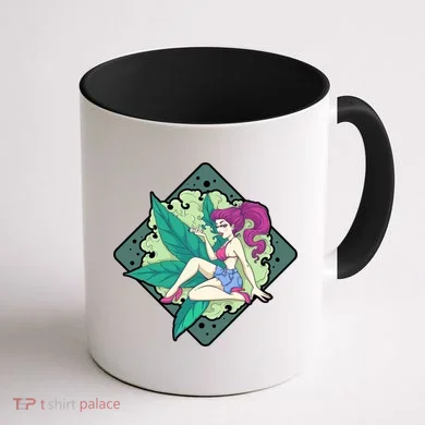 Lady Smoking Cannabis Diamond Coffee Mug back