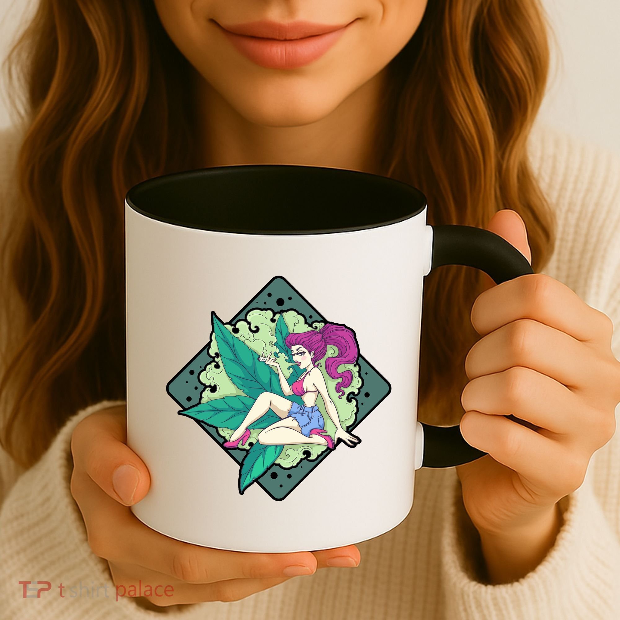 Lady Smoking Cannabis Diamond Coffee Mug