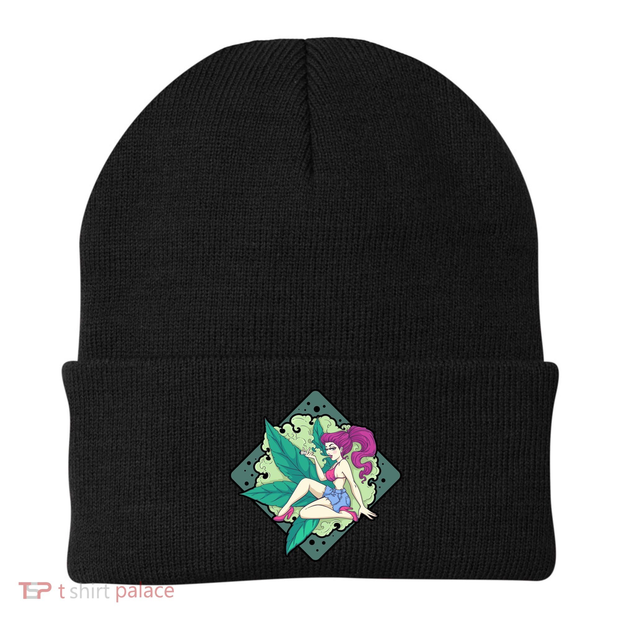 Lady Smoking Cannabis Diamond Beanie