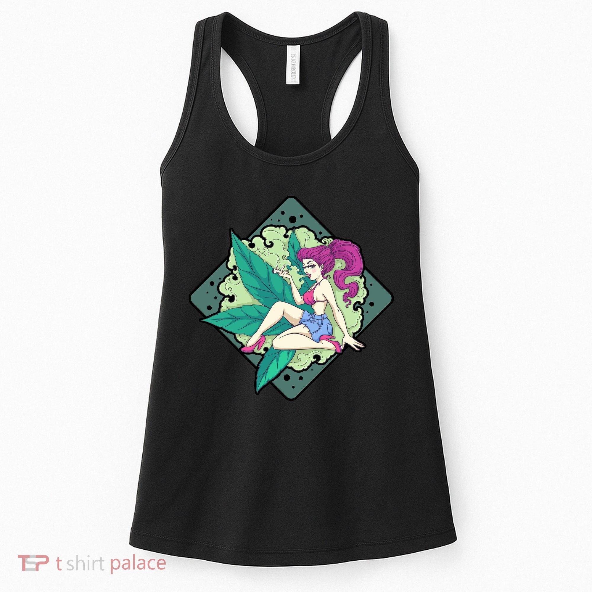 Lady Smoking Cannabis Diamond Women's Tank Top