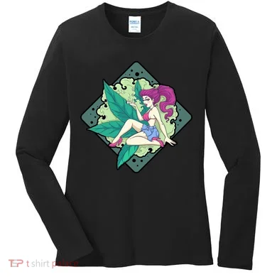 Lady Smoking Cannabis Diamond Women's Long Sleeve Shirt