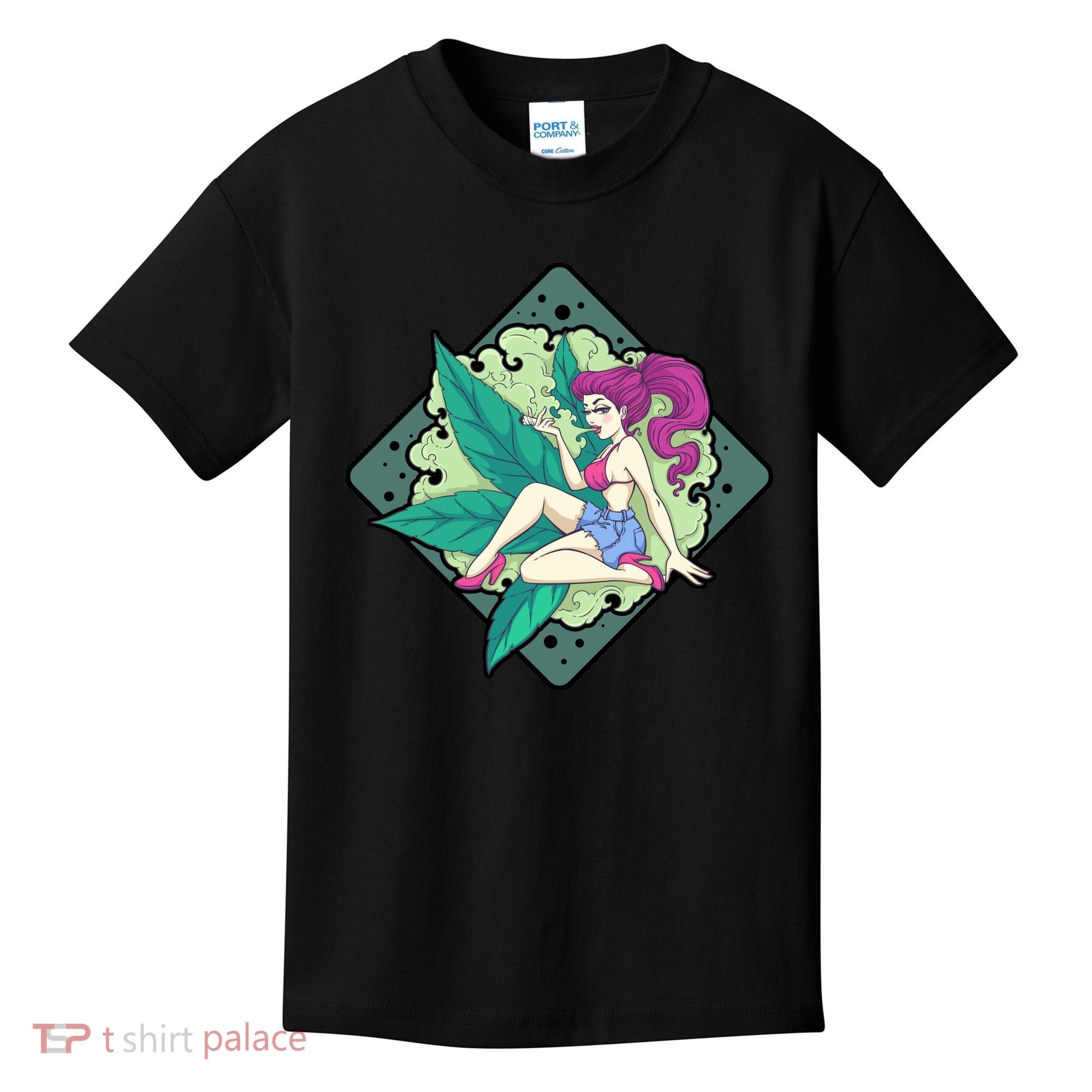 Lady Smoking Cannabis Diamond Kids T-Shirt