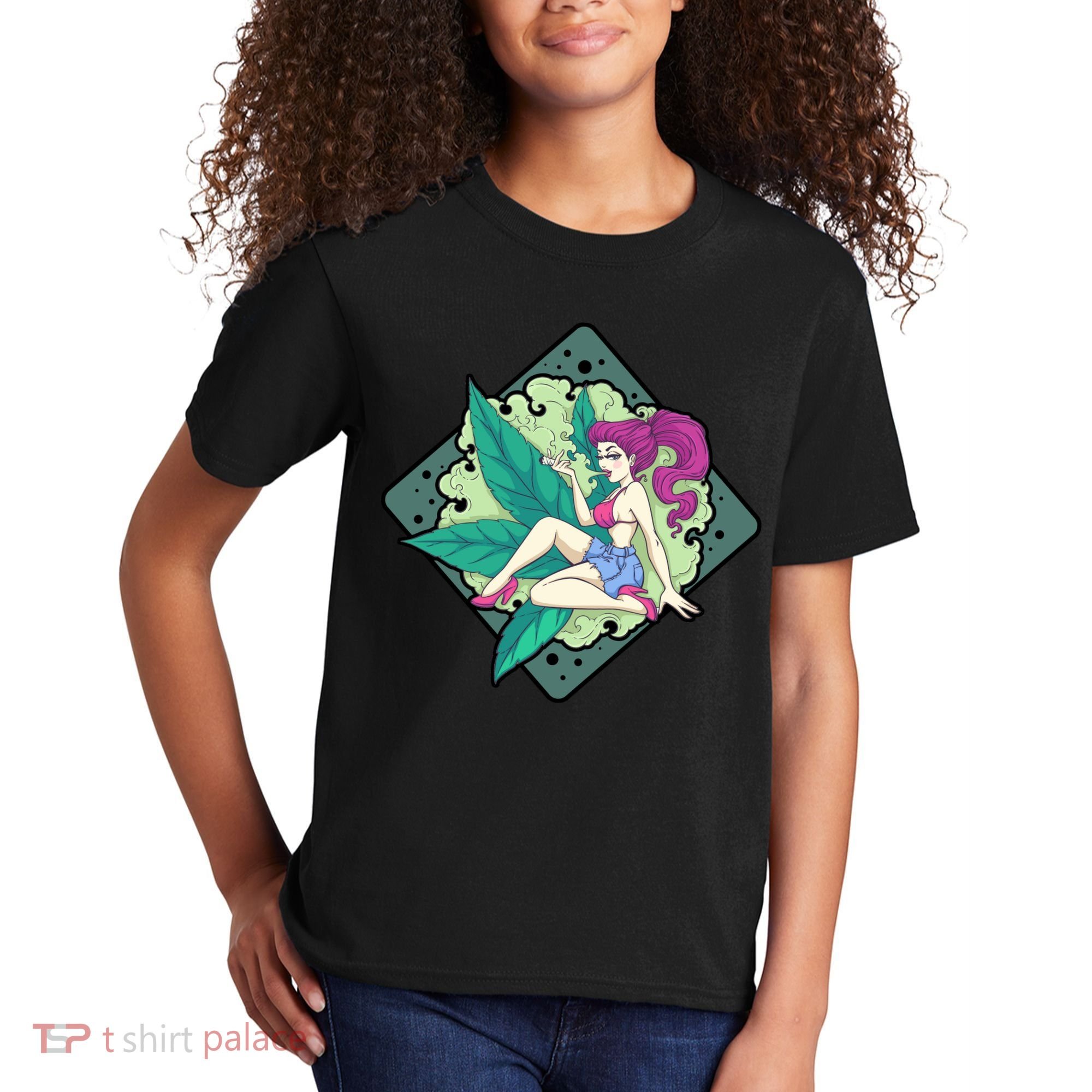 Lady Smoking Cannabis Diamond Kids T-Shirt