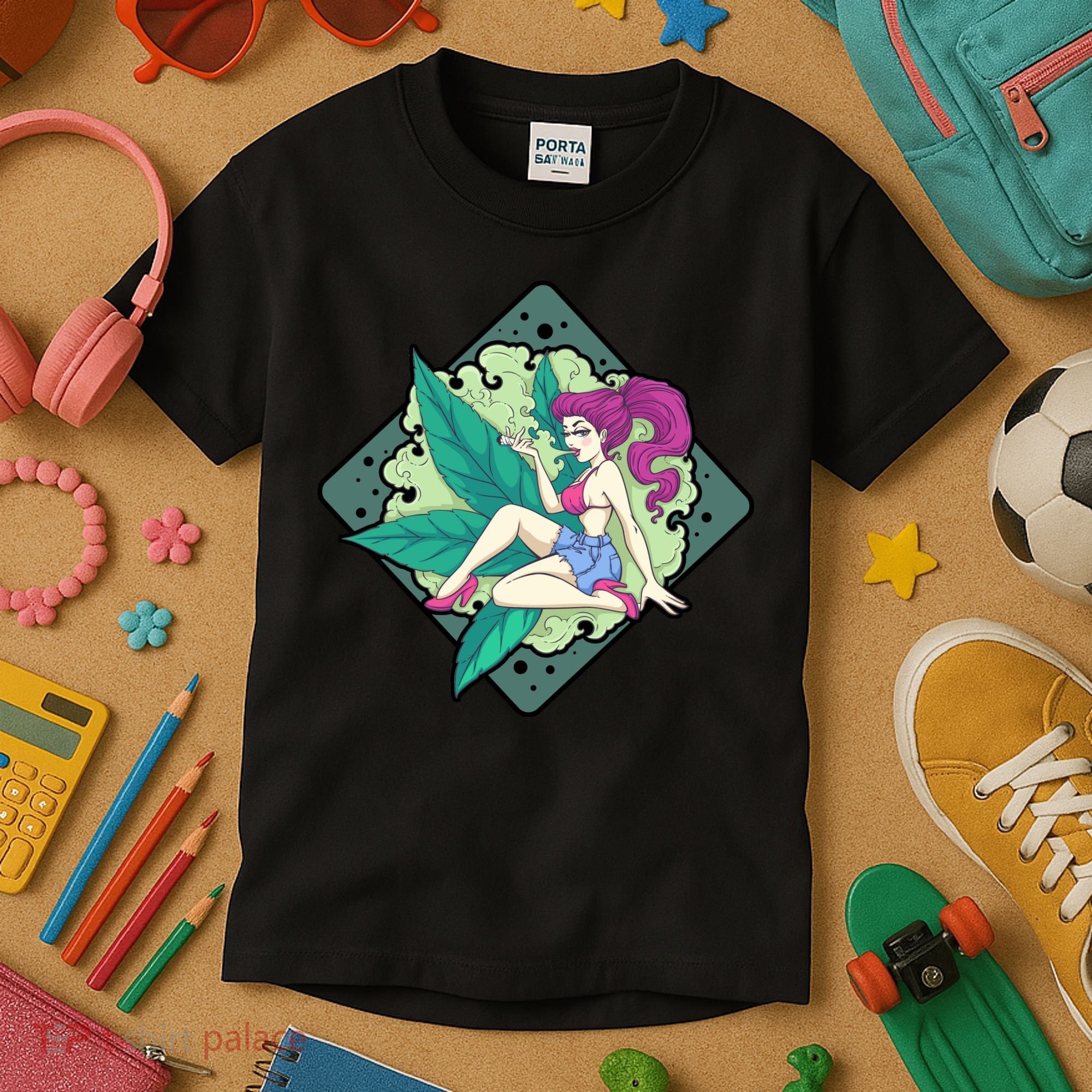 Lady Smoking Cannabis Diamond Kids T-Shirt