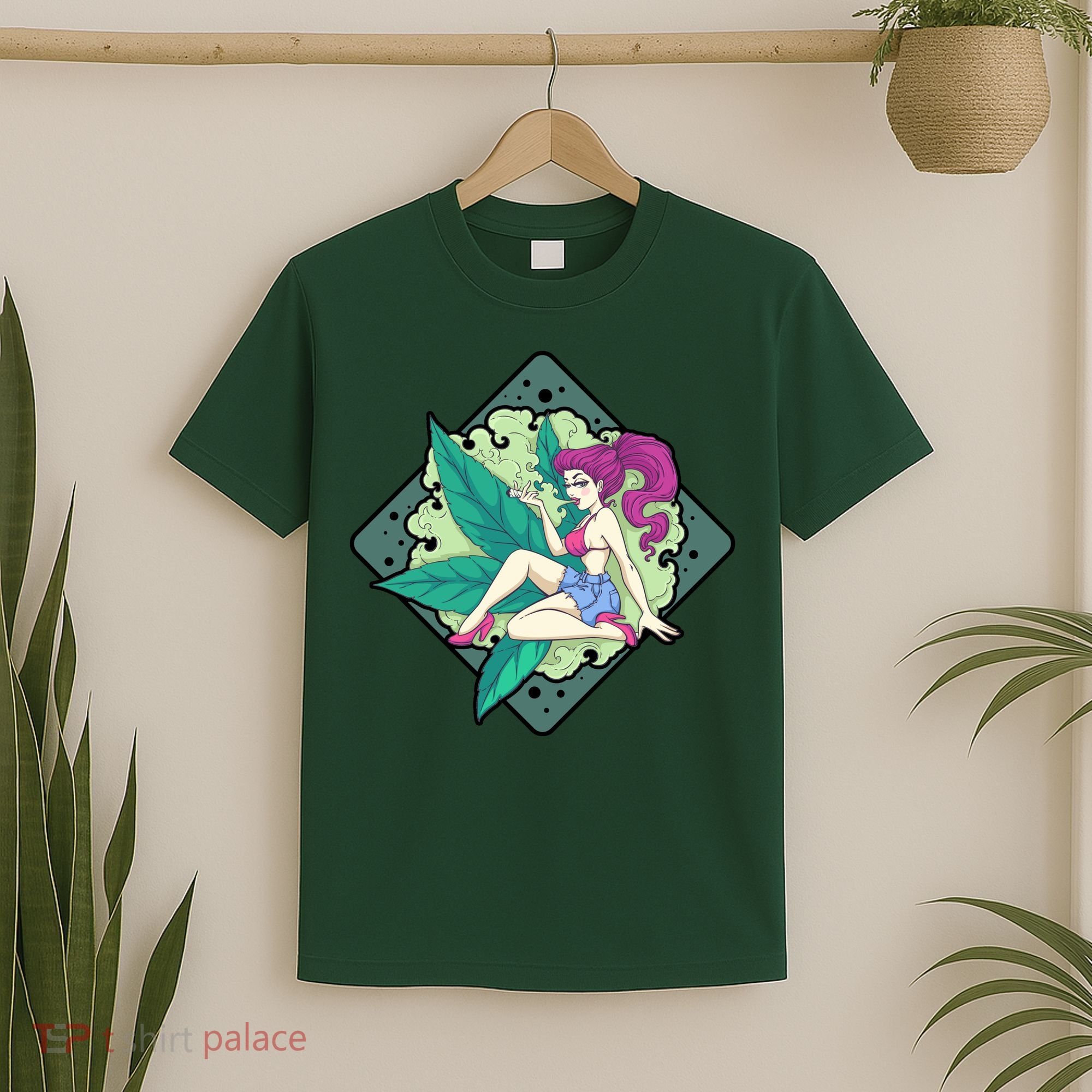 Lady Smoking Cannabis Diamond T-Shirt