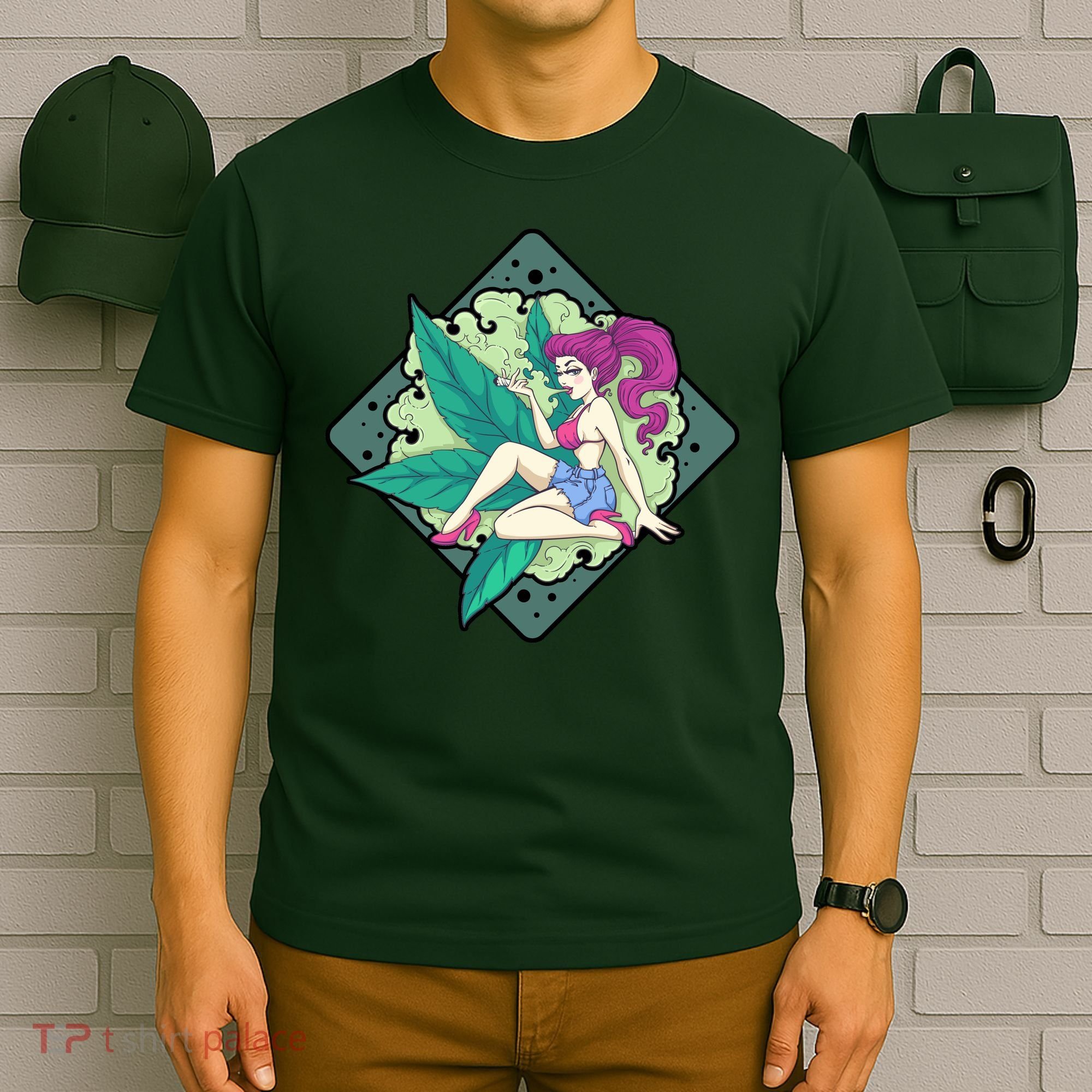 Lady Smoking Cannabis Diamond T-Shirt