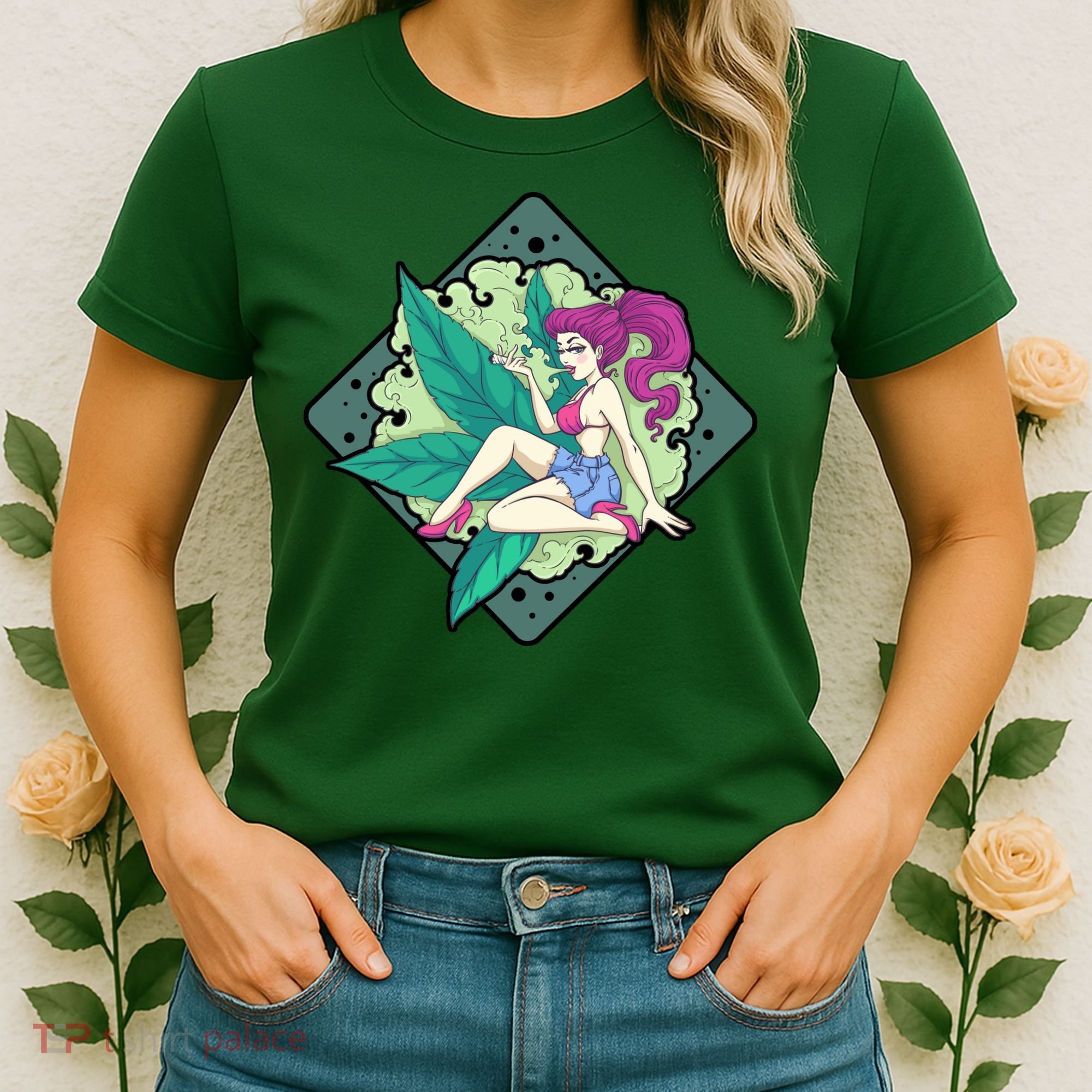 Lady Smoking Cannabis Diamond Women's T-Shirt