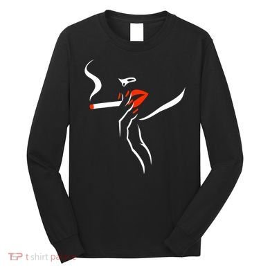 Lady Smoking Simplistic Silhouette Long Sleeve Shirt
