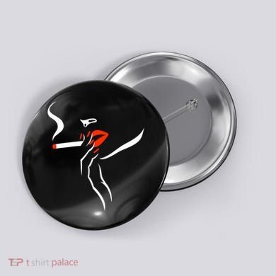 Lady Smoking Simplistic Silhouette Button