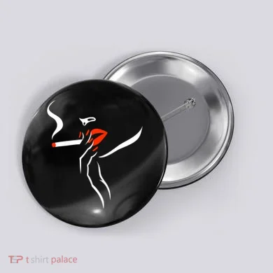 Lady Smoking Simplistic Silhouette Button