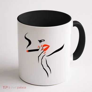Lady Smoking Simplistic Silhouette Coffee Mug back