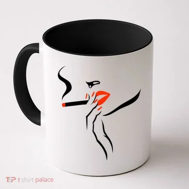 Lady Smoking Simplistic Silhouette Coffee Mug