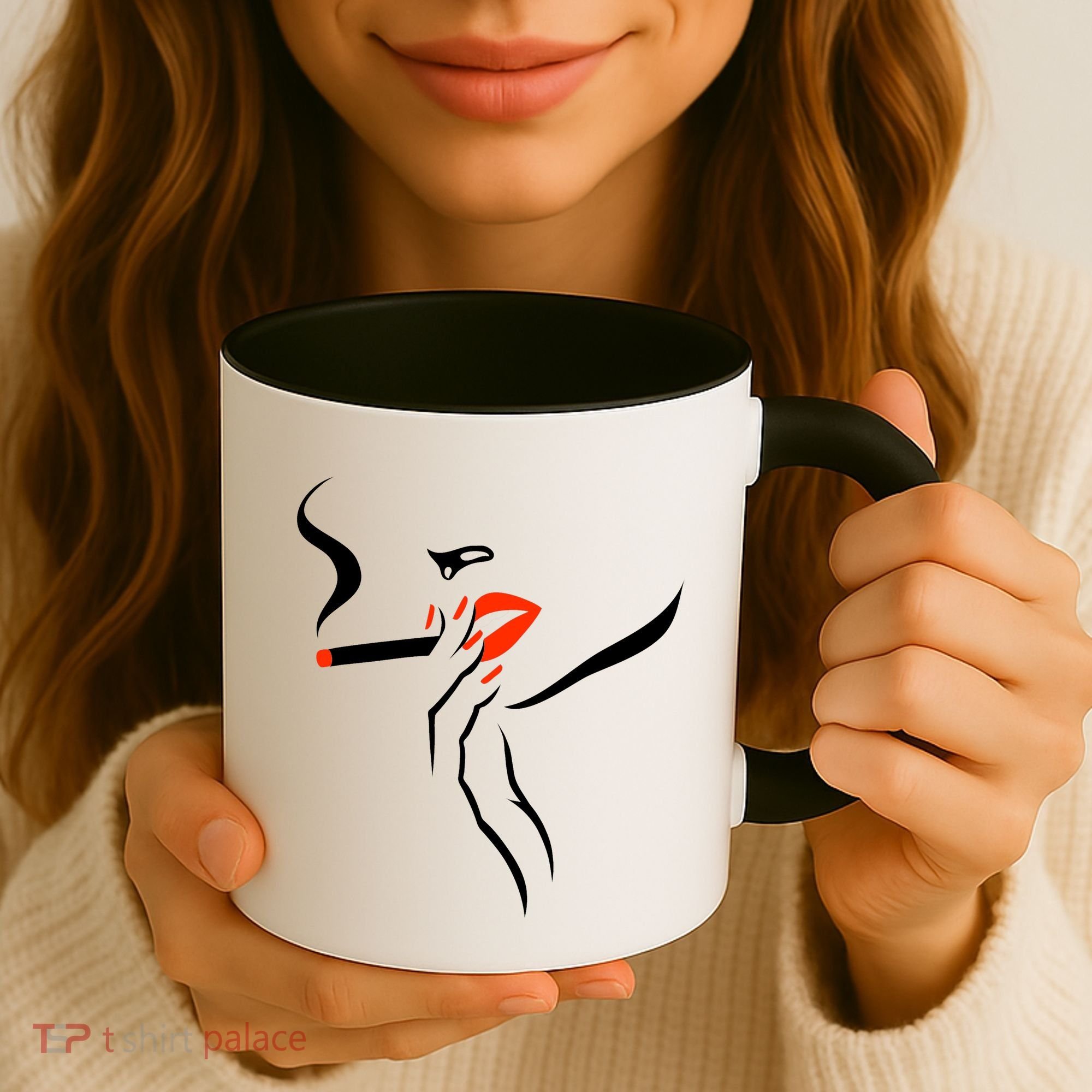 Lady Smoking Simplistic Silhouette Coffee Mug