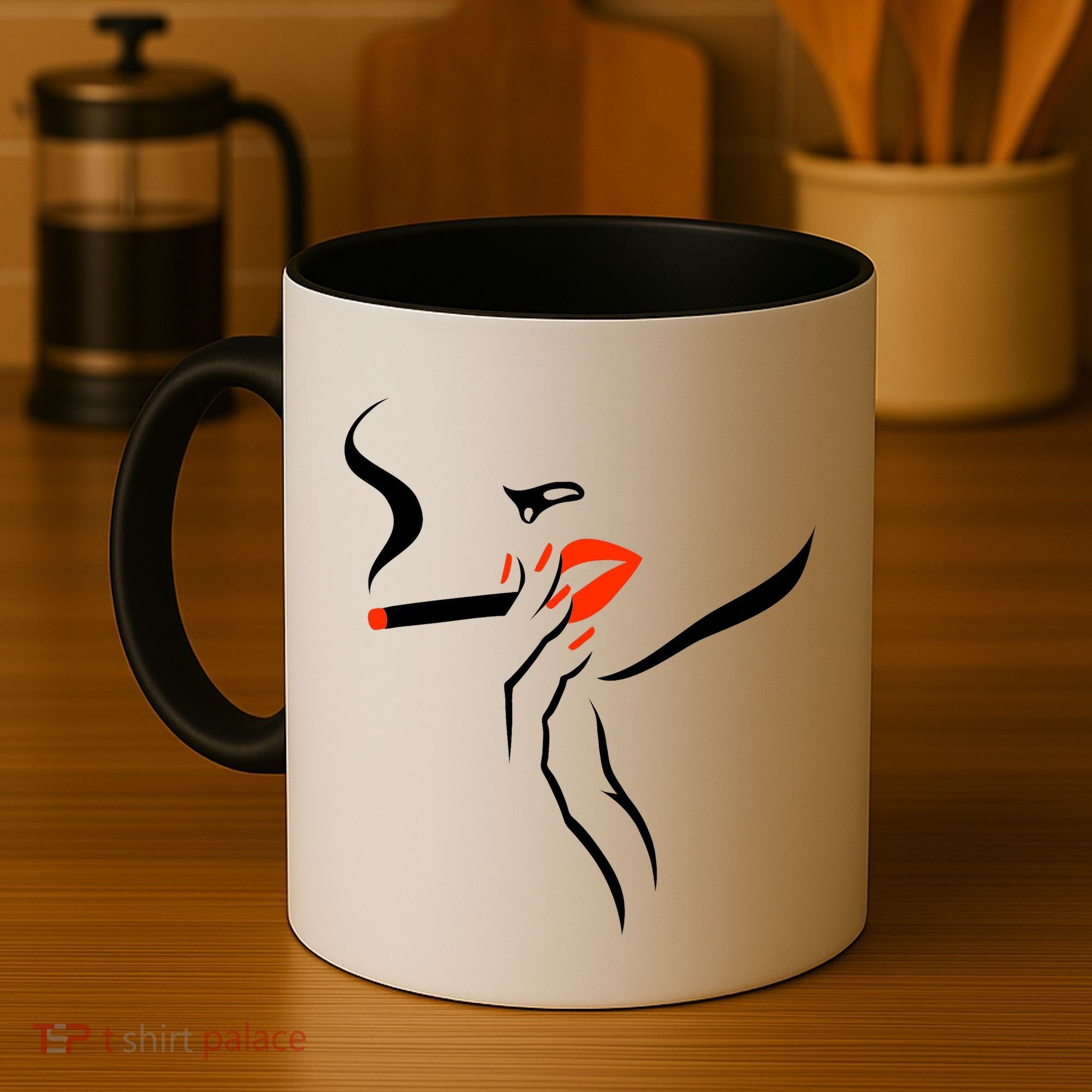 Lady Smoking Simplistic Silhouette Coffee Mug