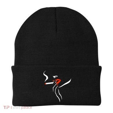 Lady Smoking Simplistic Silhouette Beanie