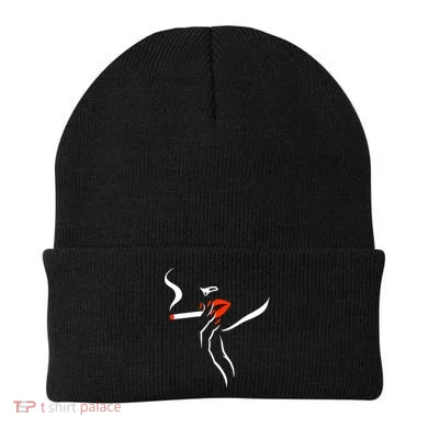Lady Smoking Simplistic Silhouette Beanie