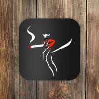 Lady Smoking Simplistic Silhouette Coaster thumb 0