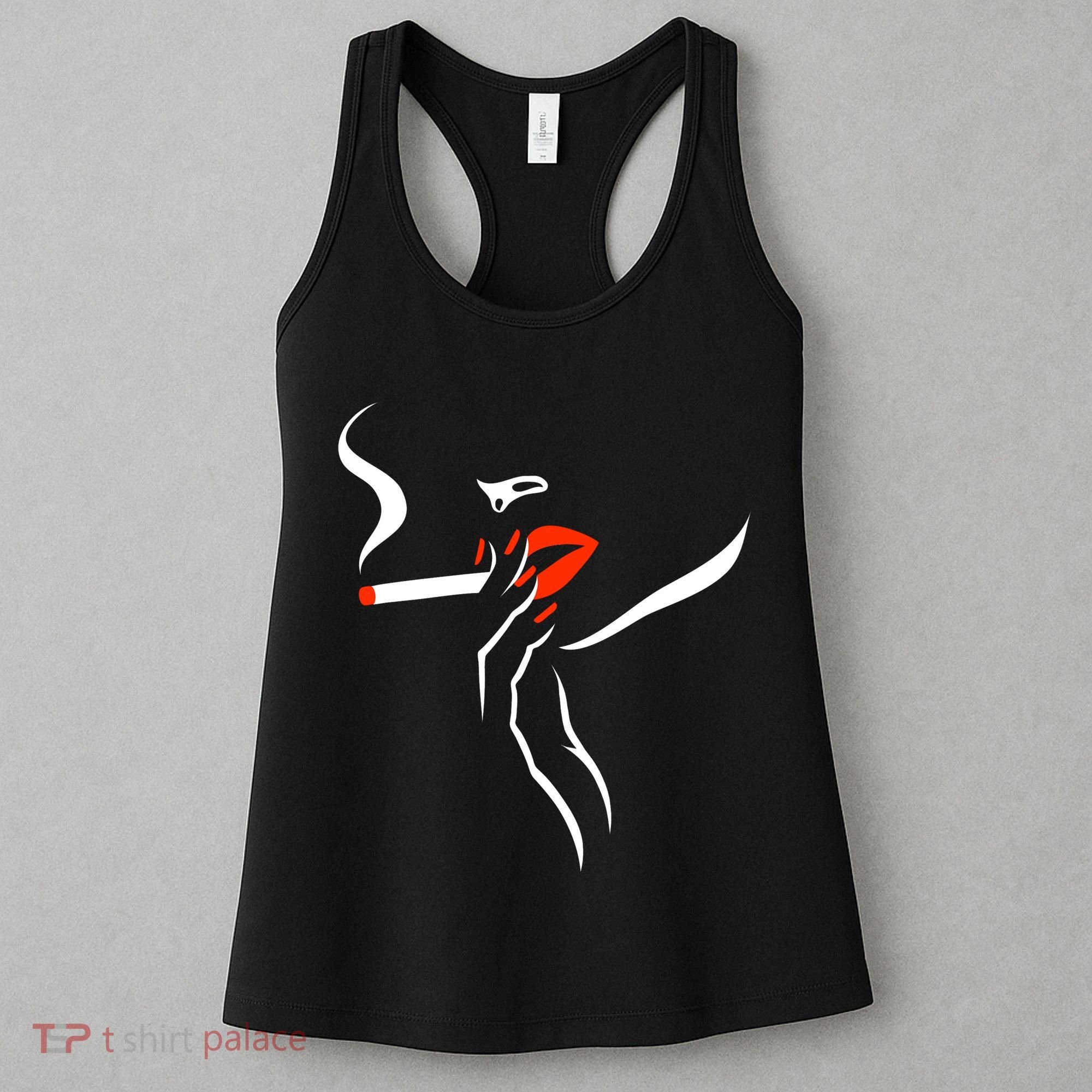 Lady Smoking Simplistic Silhouette Women's Tank Top
