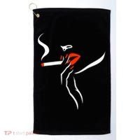 Lady Smoking Simplistic Silhouette Golf Towel thumb 0