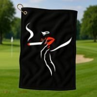 Lady Smoking Simplistic Silhouette Golf Towel thumb 1