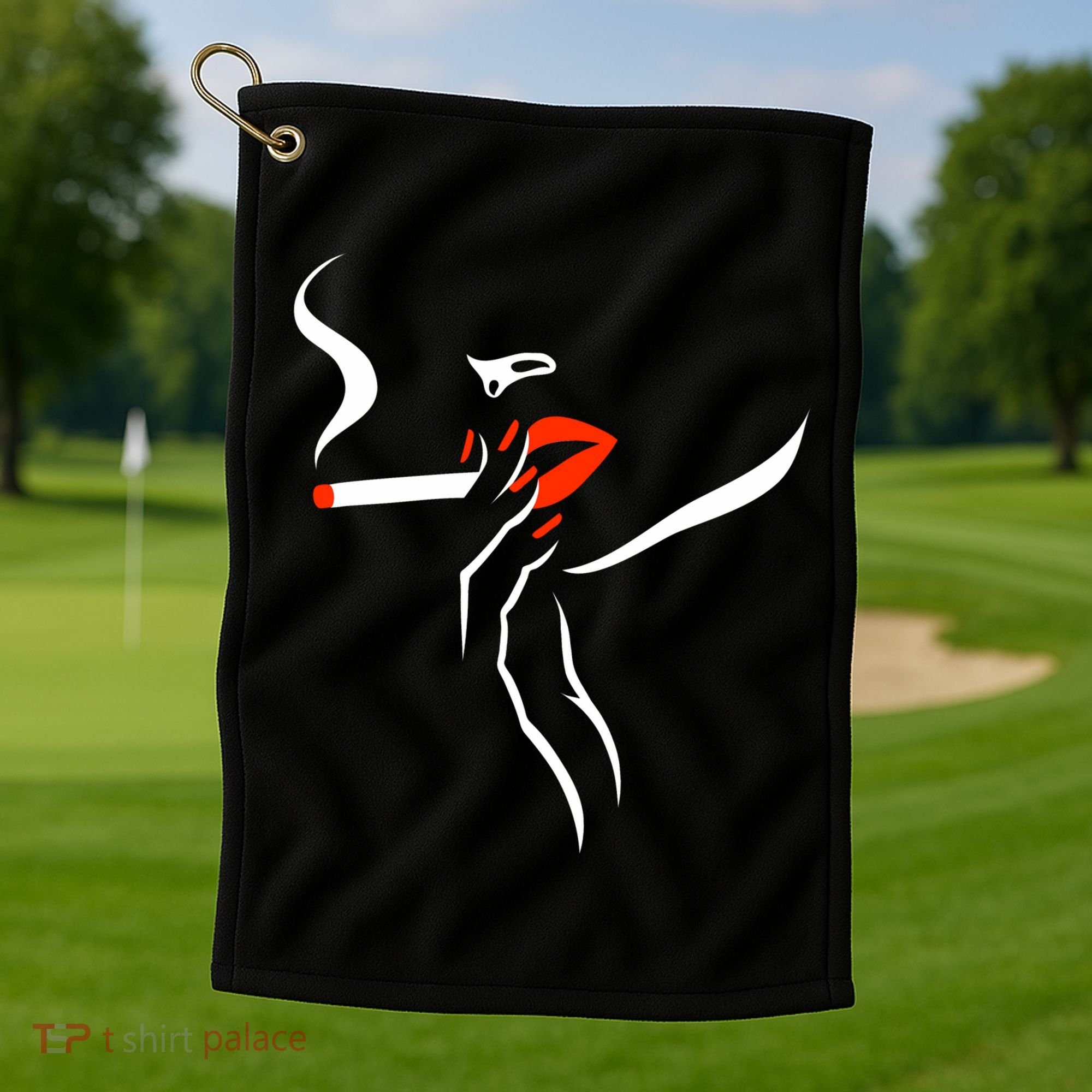 Lady Smoking Simplistic Silhouette Golf Towel