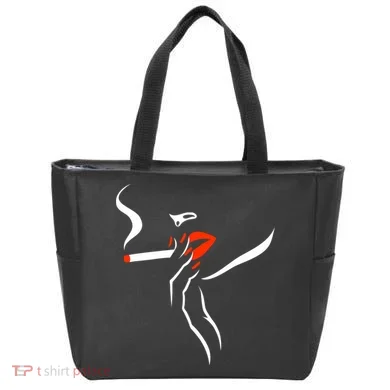 Lady Smoking Simplistic Silhouette Tote Bag