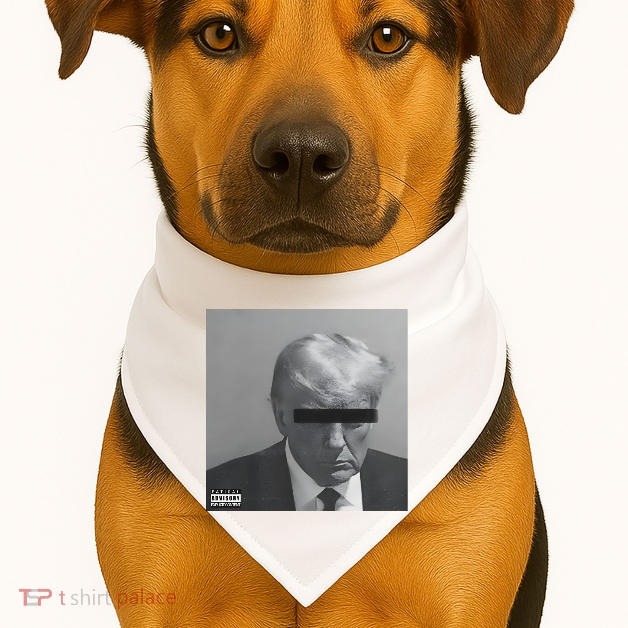 Liberal Advisory Explicit Content Trump Mugshot USA-Made Doggie Bandana