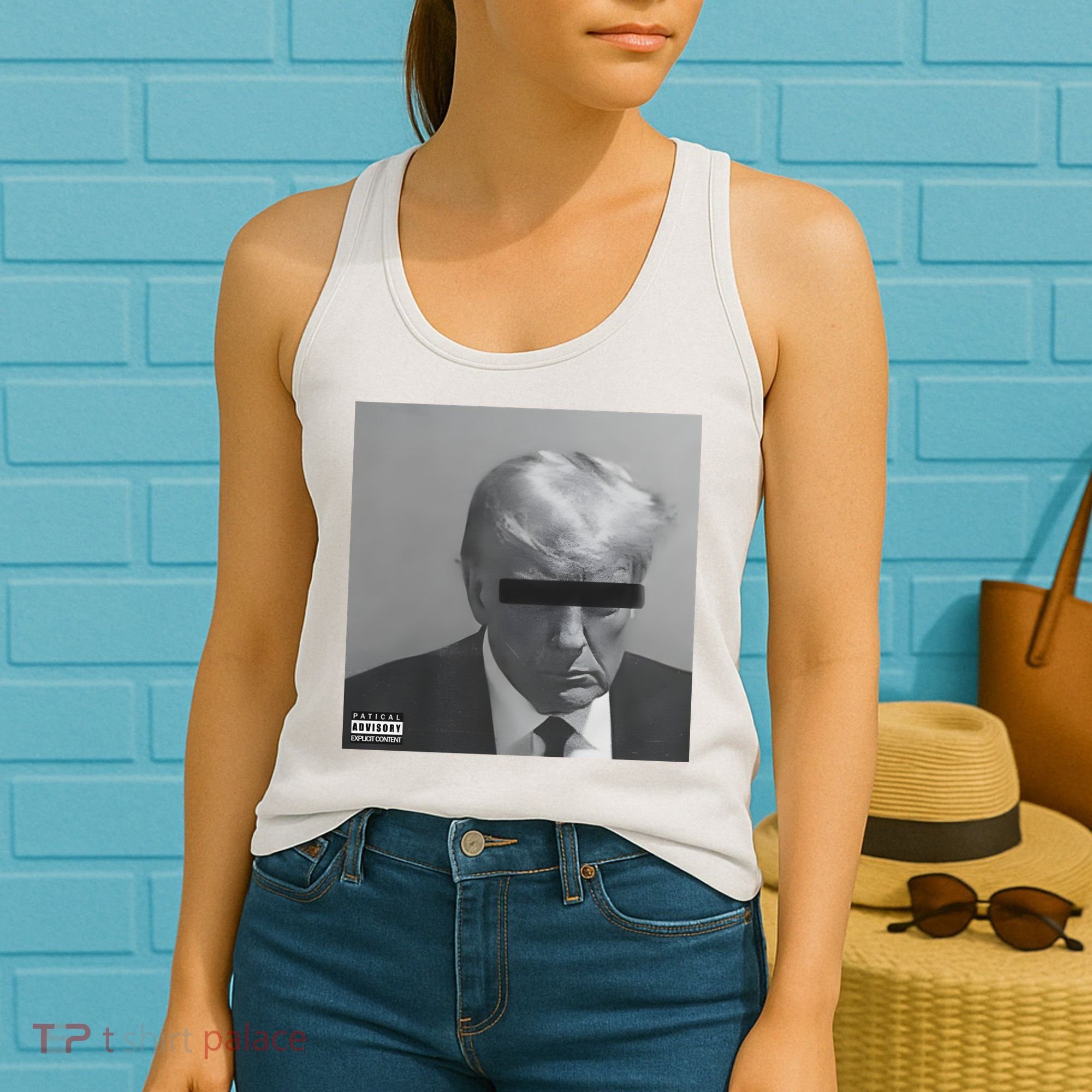Liberal Advisory Explicit Content Trump Mugshot Women's Tank Top