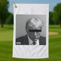 Liberal Advisory Explicit Content Trump Mugshot Golf Towel thumb 1