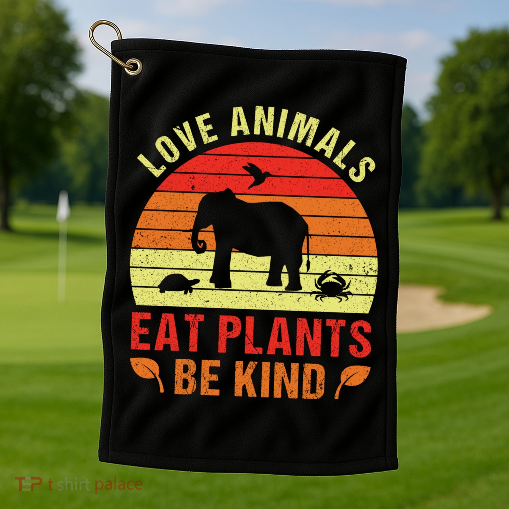 Love Animals Eat Plants Meme Vegan Plant Powered Vegetarian Gift Golf Towel