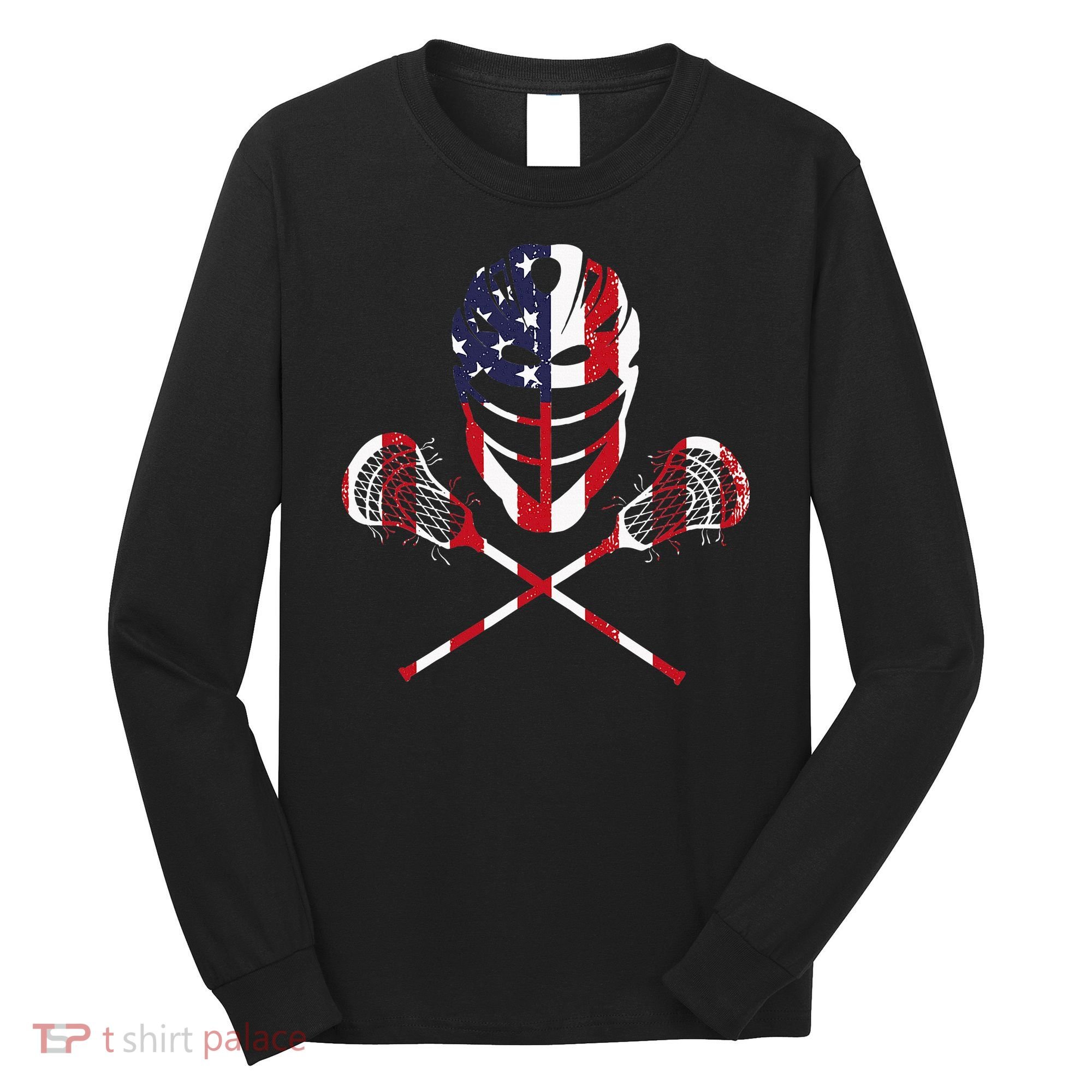 Lacrosse American Flag Lax Helmet Sticks Long Sleeve Shirt