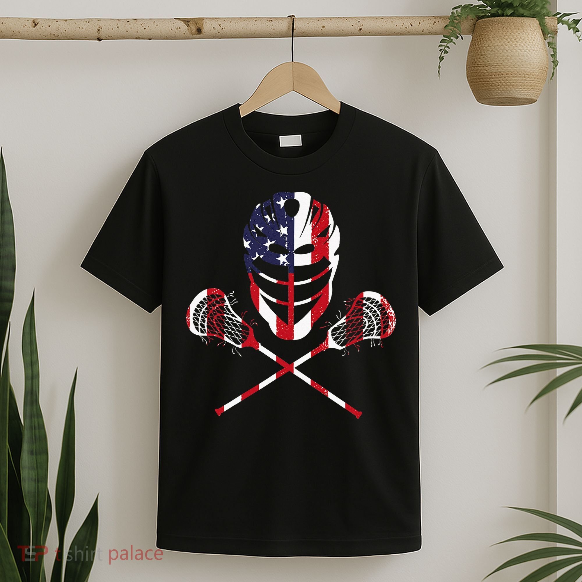 Lacrosse American Flag Lax Helmet Sticks T-Shirt