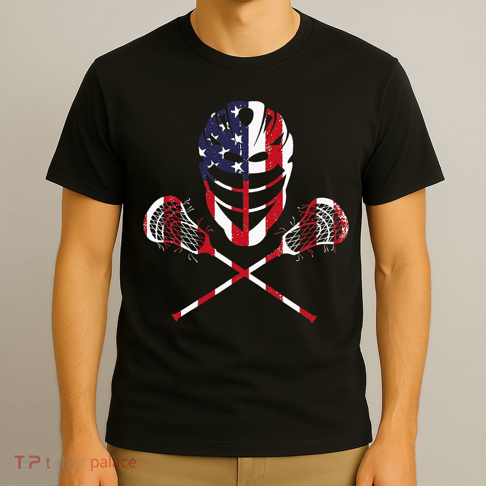 Lacrosse American Flag Lax Helmet Sticks T-Shirt