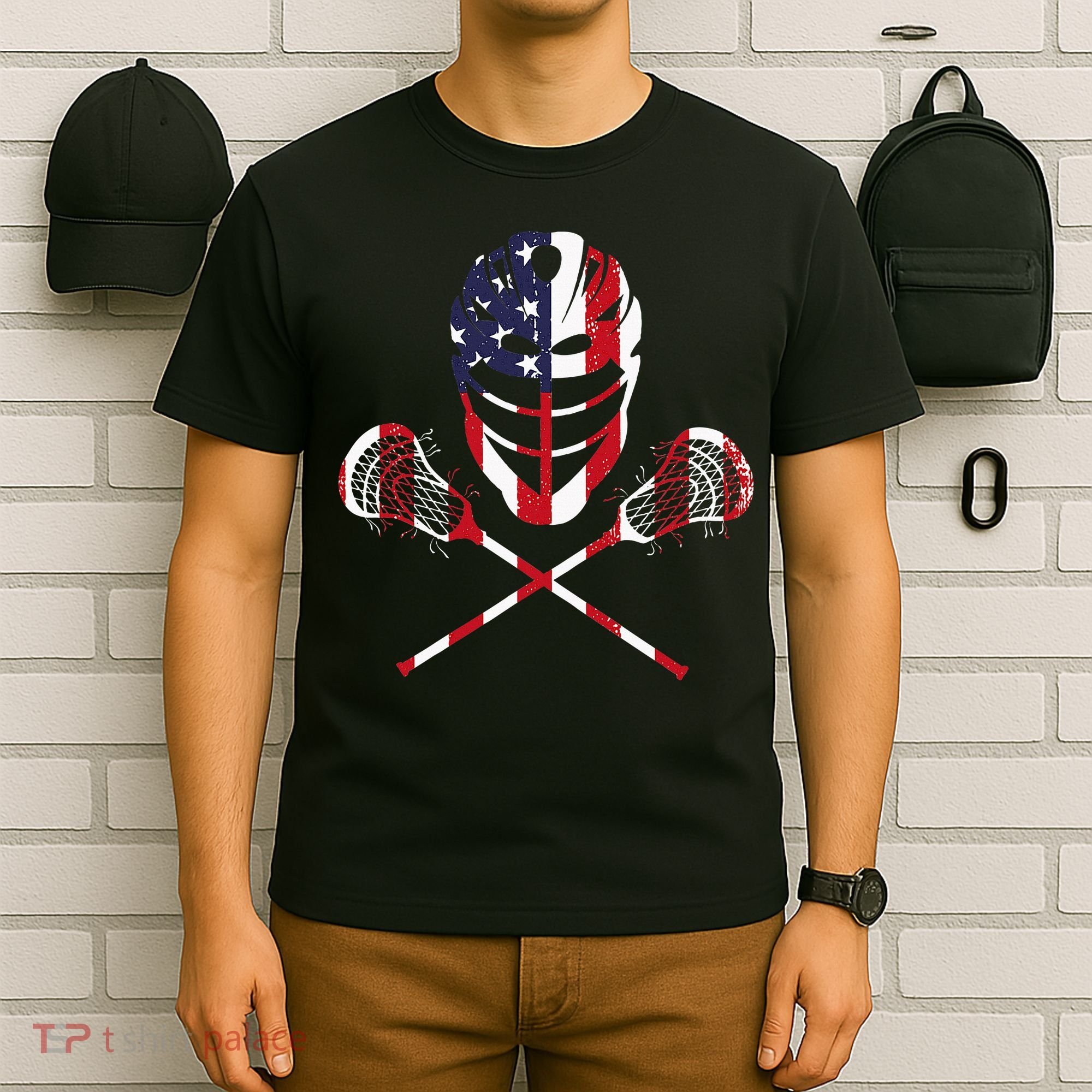 Lacrosse American Flag Lax Helmet Sticks T-Shirt