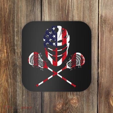 Lacrosse American Flag Lax Helmet Sticks Coaster