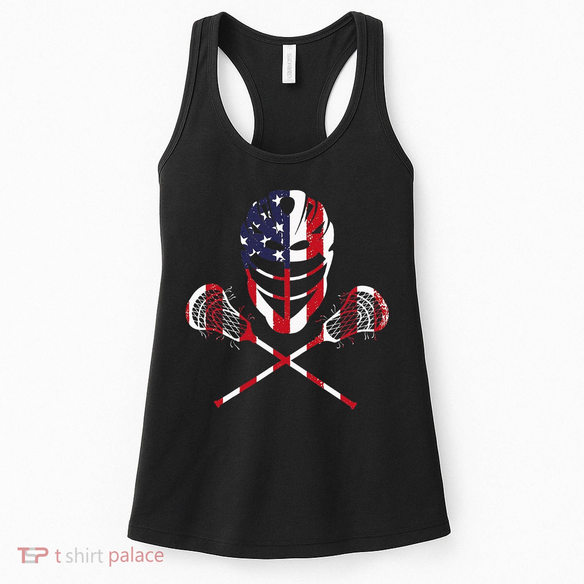 Lacrosse American Flag Lax Helmet Sticks Women's Tank Top