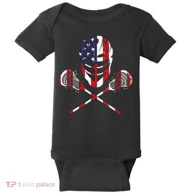 Lacrosse American Flag Lax Helmet Sticks Baby Bodysuit