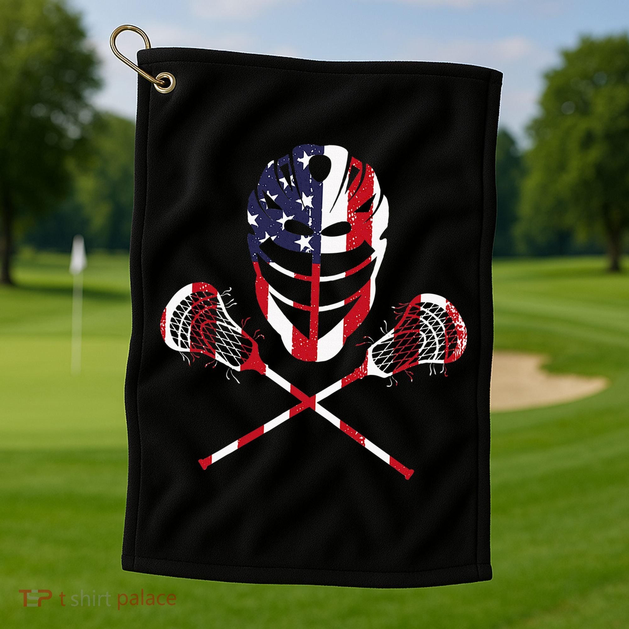 Lacrosse American Flag Lax Helmet Sticks Golf Towel