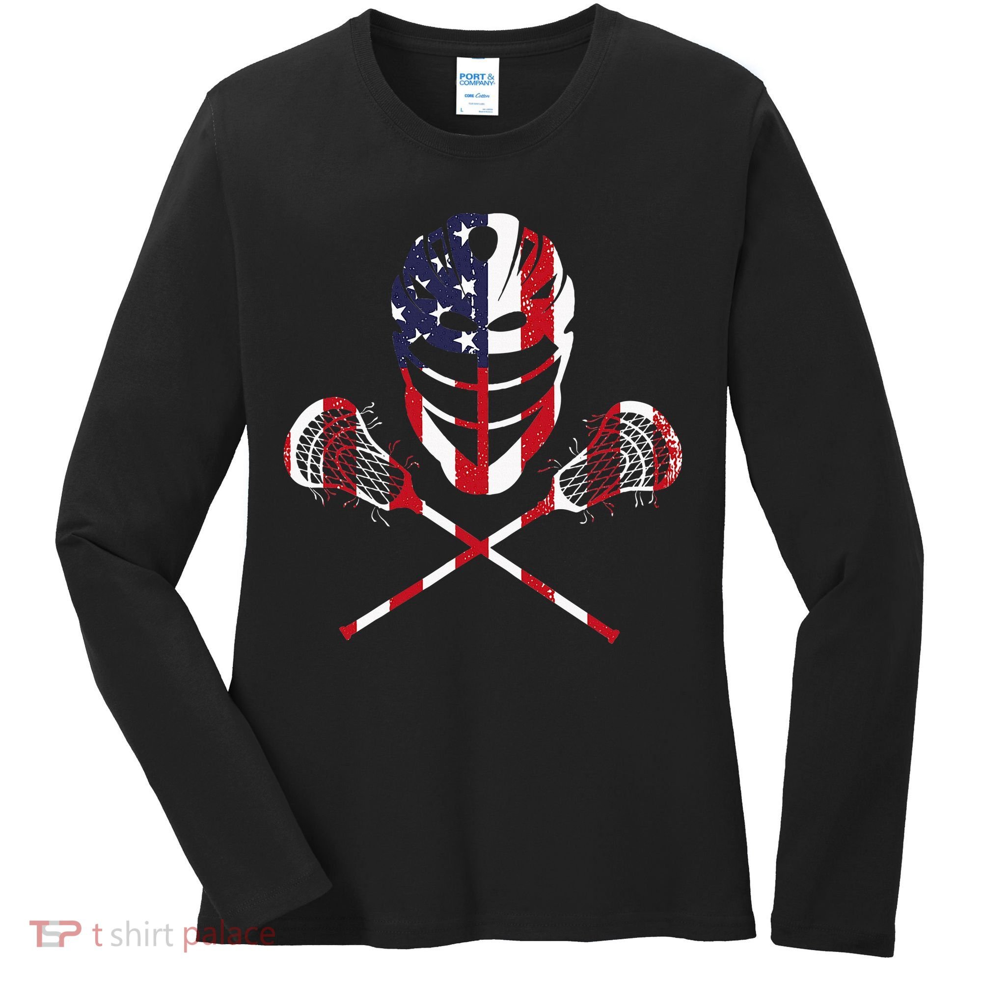 Lacrosse American Flag Lax Helmet Sticks Women's Long Sleeve Shirt