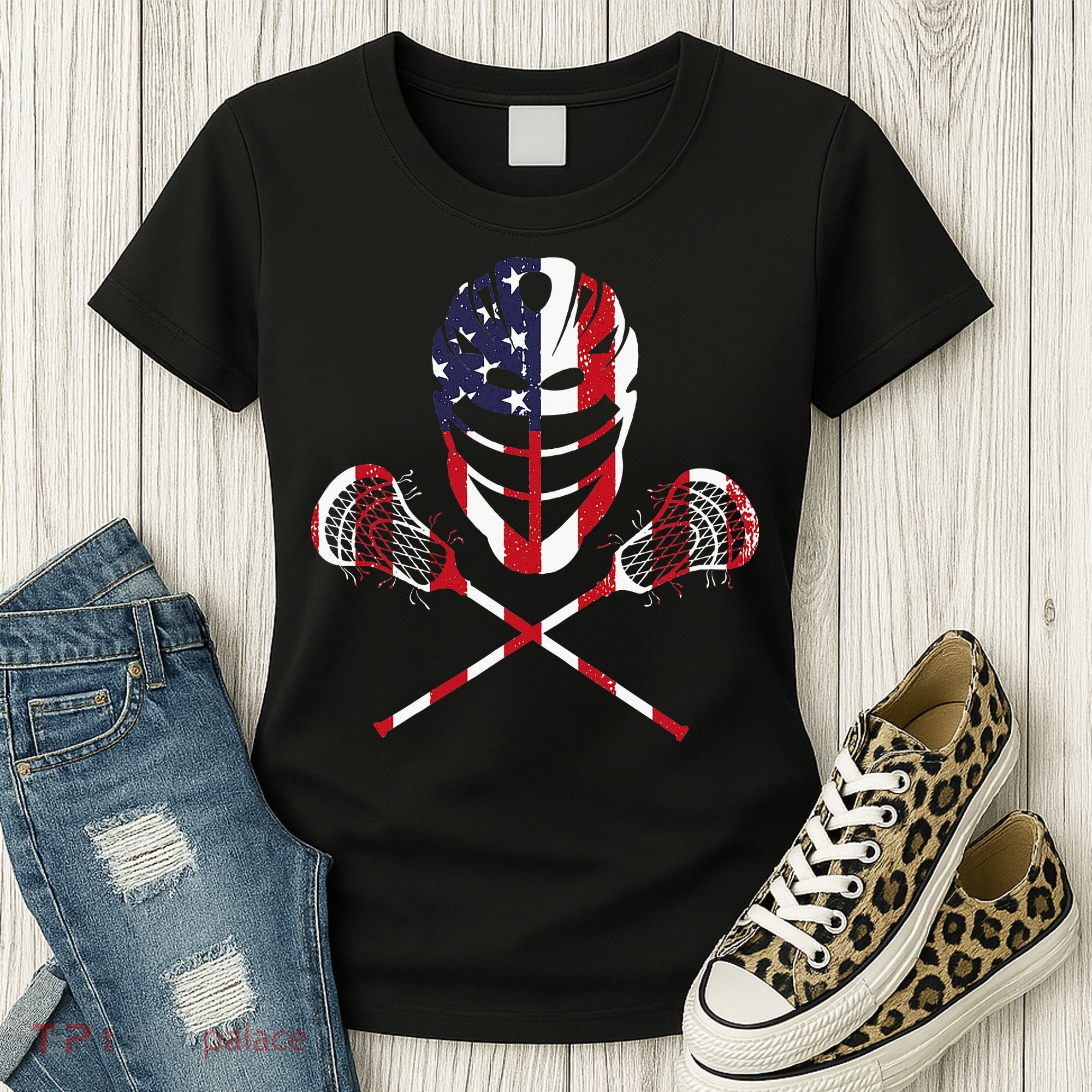 Lacrosse American Flag Lax Helmet Sticks Women's T-Shirt