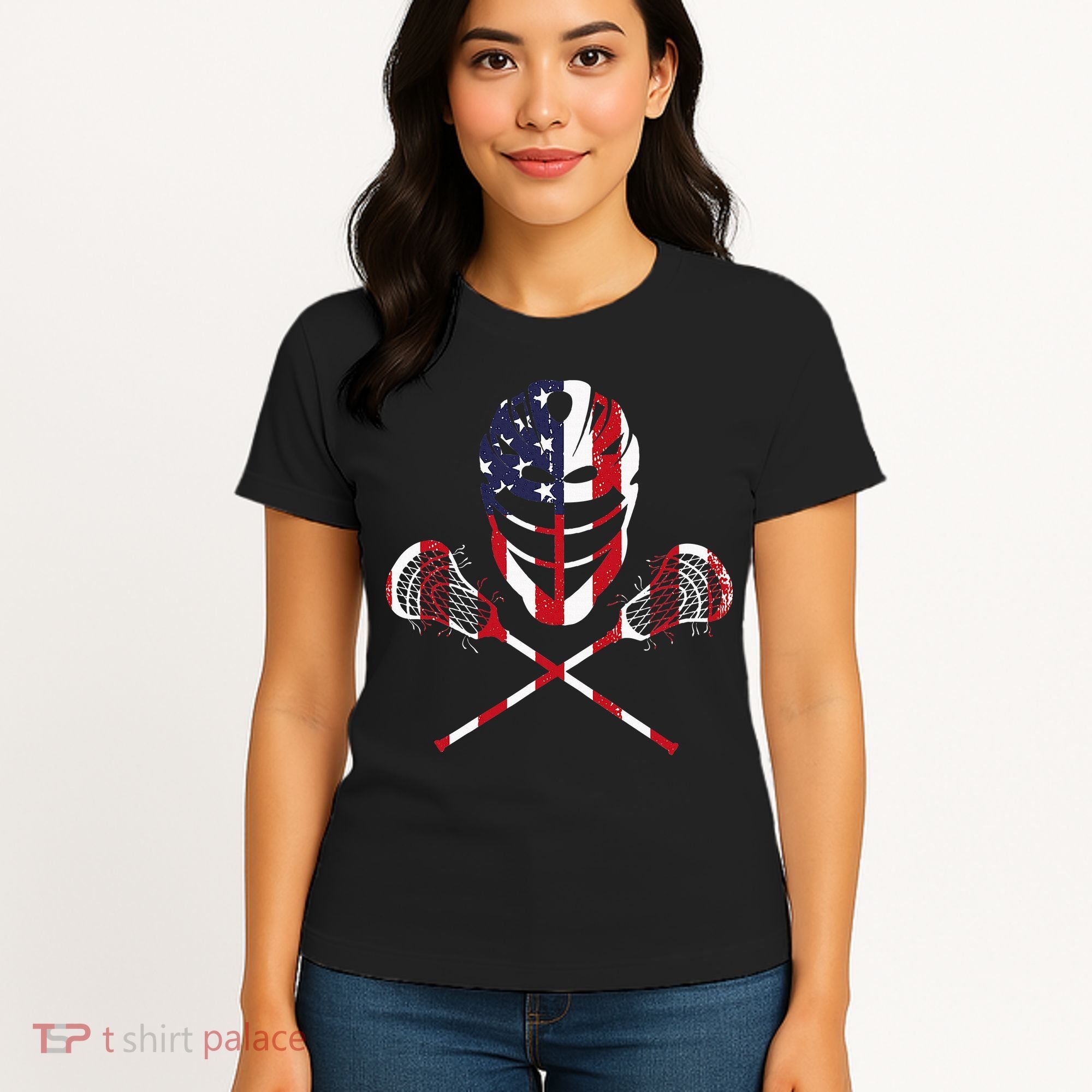Lacrosse American Flag Lax Helmet Sticks Women's T-Shirt