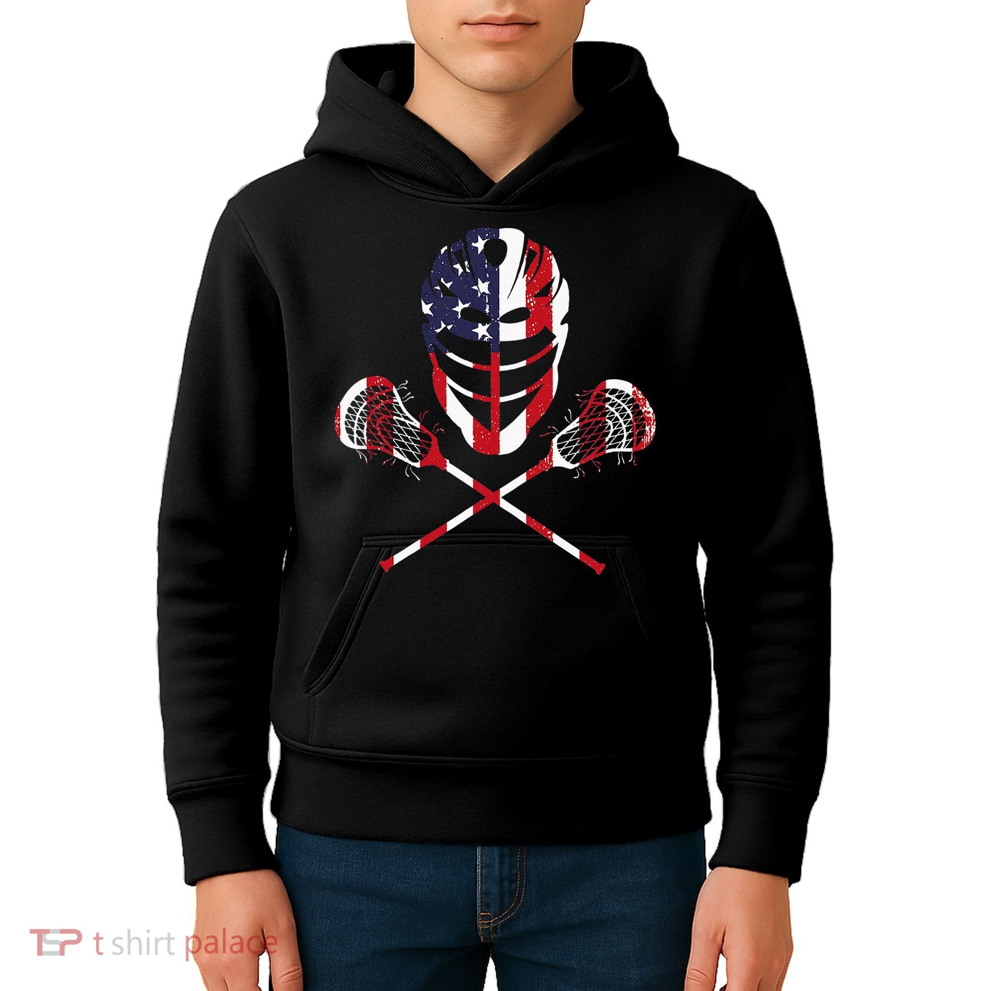 Lacrosse American Flag Lax Helmet Sticks Kids Hoodie