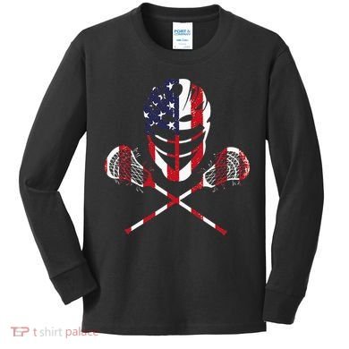 Lacrosse American Flag Lax Helmet Sticks Kids Long Sleeve Shirt